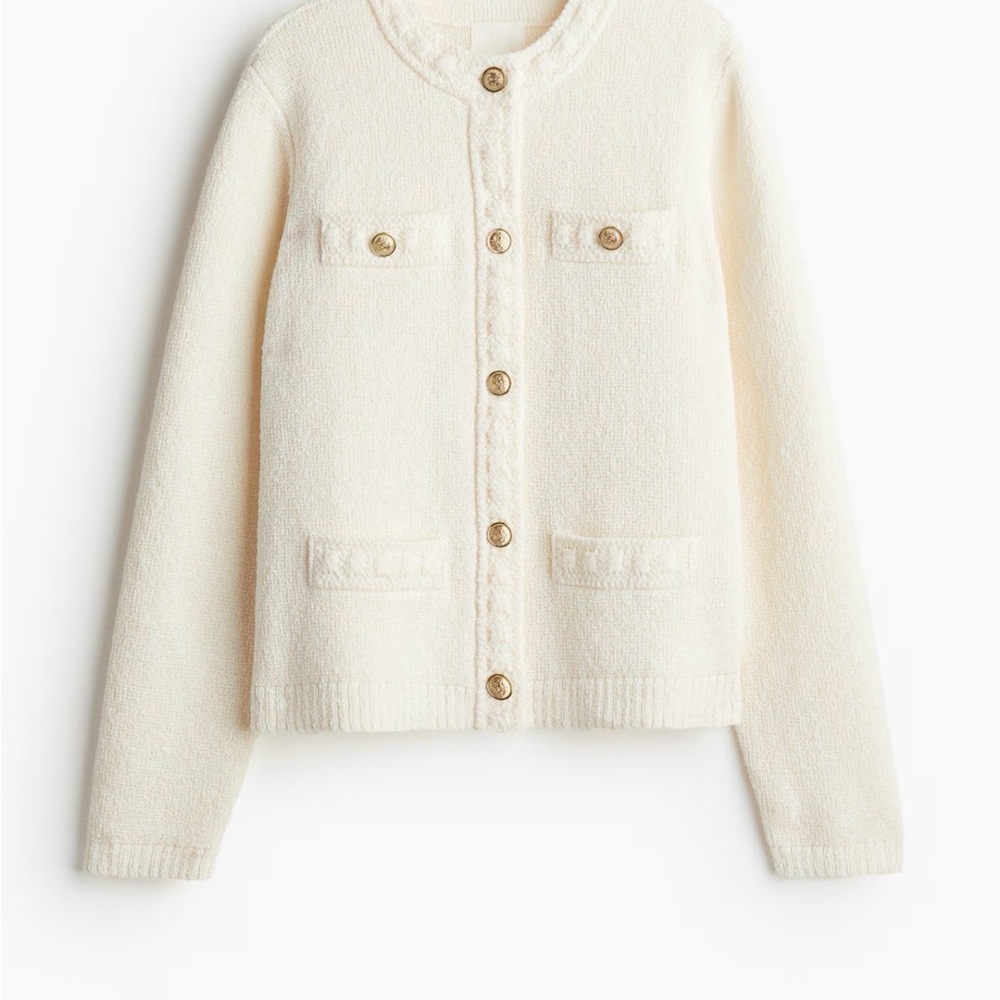H&M textured knit Cream Button-Up Cardigan XL